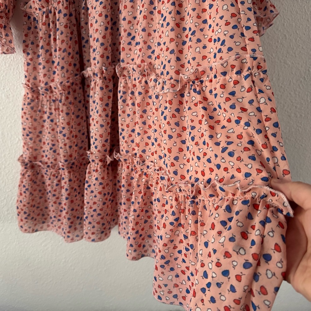 Romantic Ruffle Dress Prairiecore Floral Dainty High Neck Flowy Cottagecore M/L - Picture 4 of 15